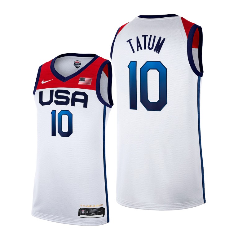 Men's USA Basketball #10 Jayson Tatum 2021 White Tokyo Olympics Stitched Home Jersey